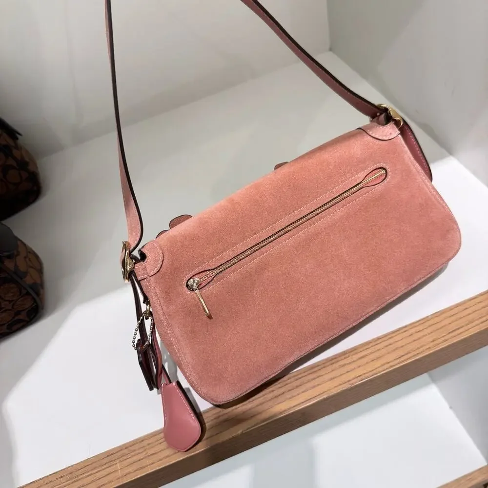 NEW‼️Coach Etta Small Flap Shoulder Bag With Floral Applique CEU02 Blush Pink